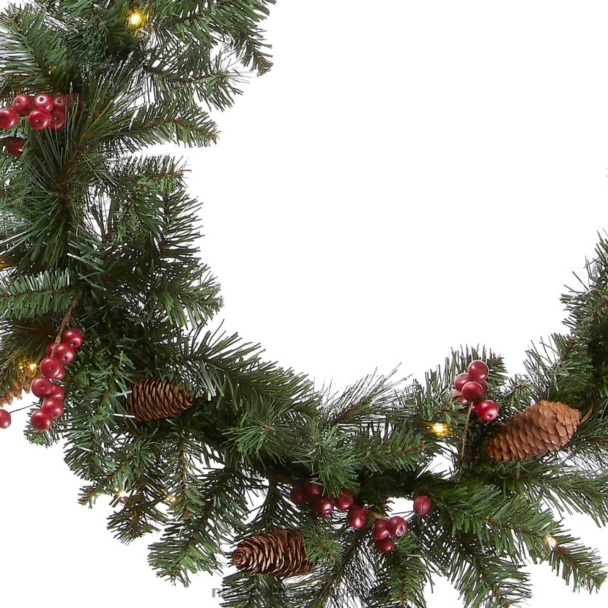 Greenery | National Tree Company Pre-Lit Artificial Christmas Garland Green Crestwood Spruce White Lights Decorated with Pine Cones Berry Clusters Battery Operated Christmas Collection 9 Feet